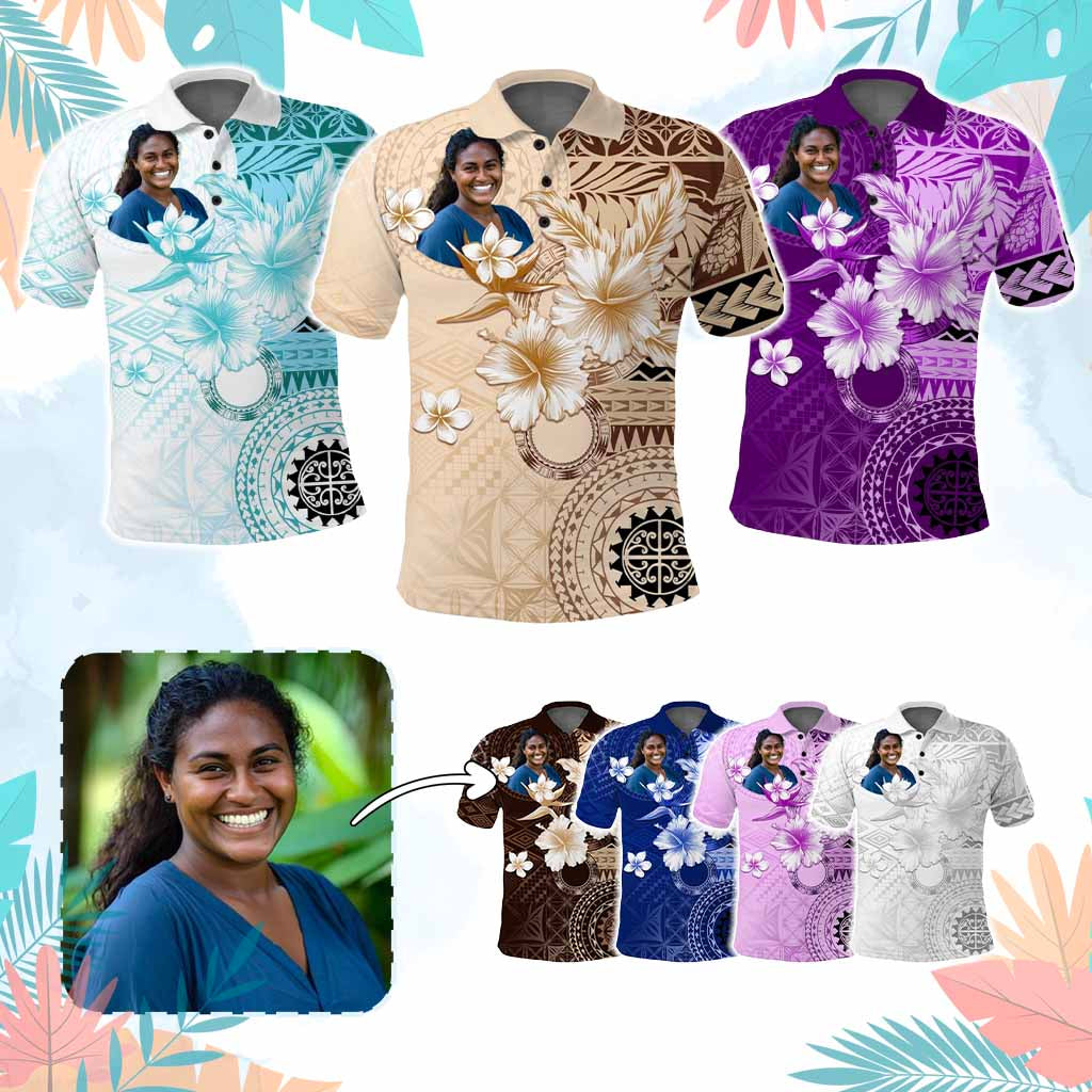 Custom Photo Samoa Polo Shirt Samoa Siapo Pattern With Hibiscus