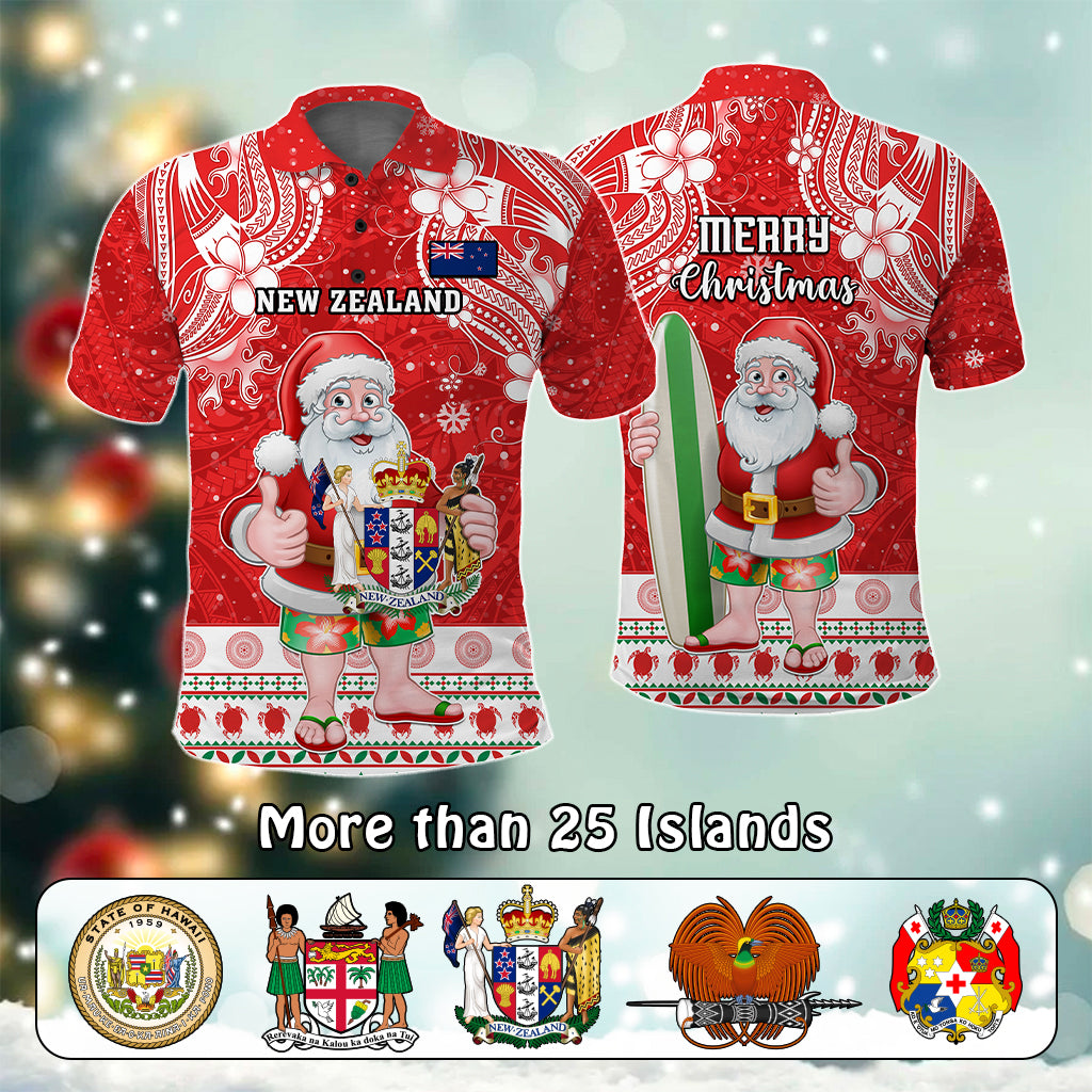 Custom Polynesian Countries Christmas Polo Shirt Santa Coat Of Arms - Polynesian Pride