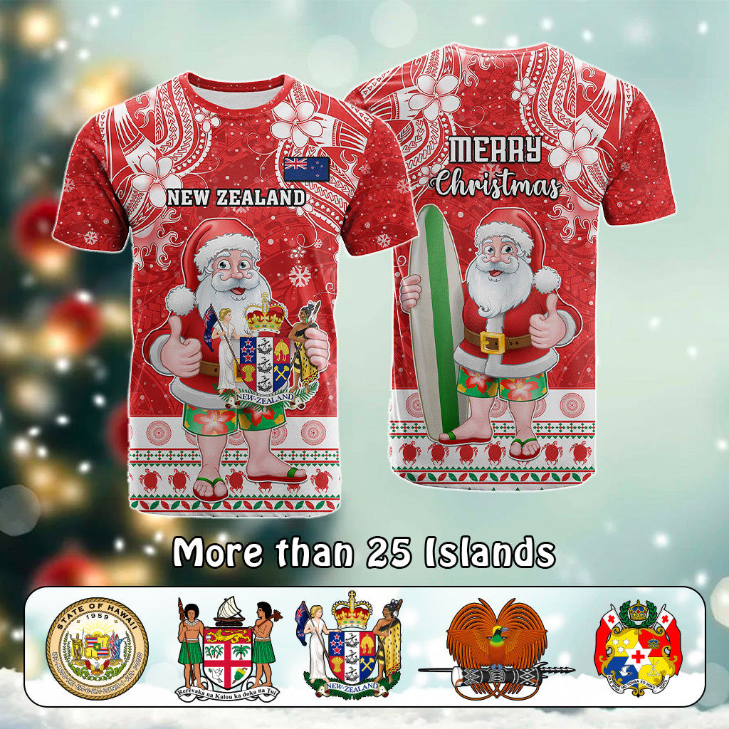 Custom Polynesian Countries Christmas T Shirt Santa Coat Of Arms - Polynesian Pride