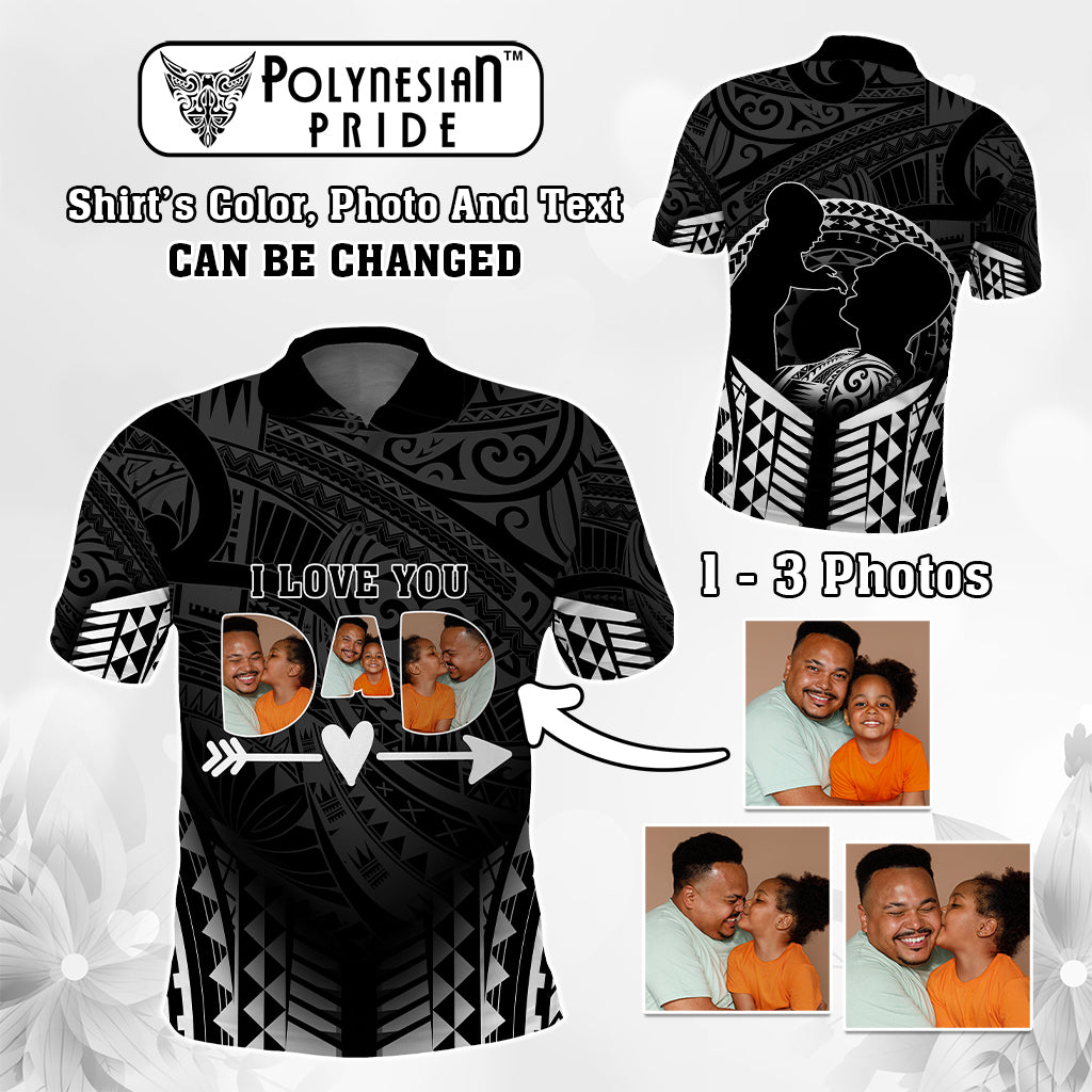 Custom Photo I Love You Dad Polo Shirt Father's Day Polynesian Pattern