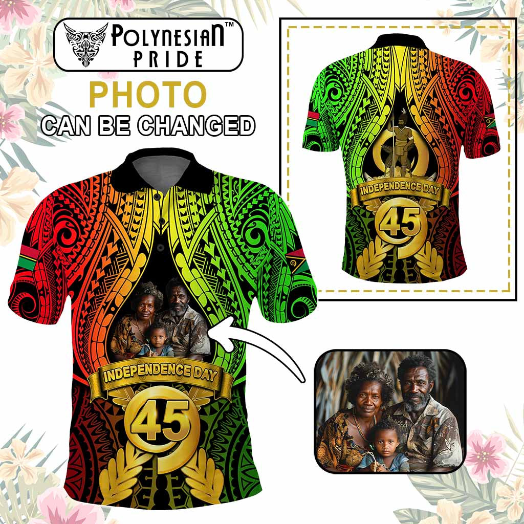 Custom Photo Vanuatu Independence Day Polo Shirt 45th Anniversary - Polynesian Pride