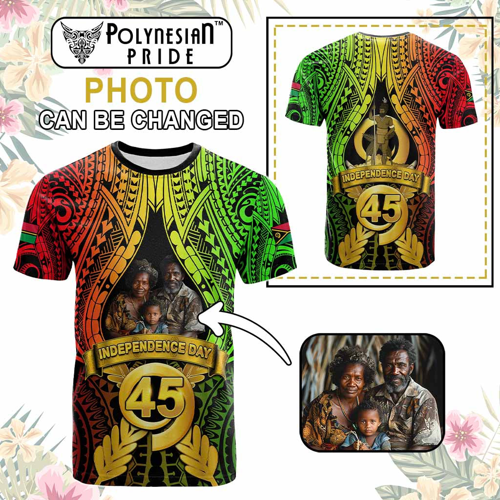 Custom Photo Vanuatu Independence Day T Shirt 45th Anniversary - Polynesian Pride