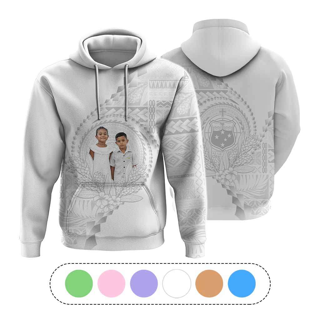 Custom Photo Samoa White Sunday Hoodie Lotu Tamaiti Teuila With Samoan Siapo CTM05 Multicolor - Polynesian Pride
