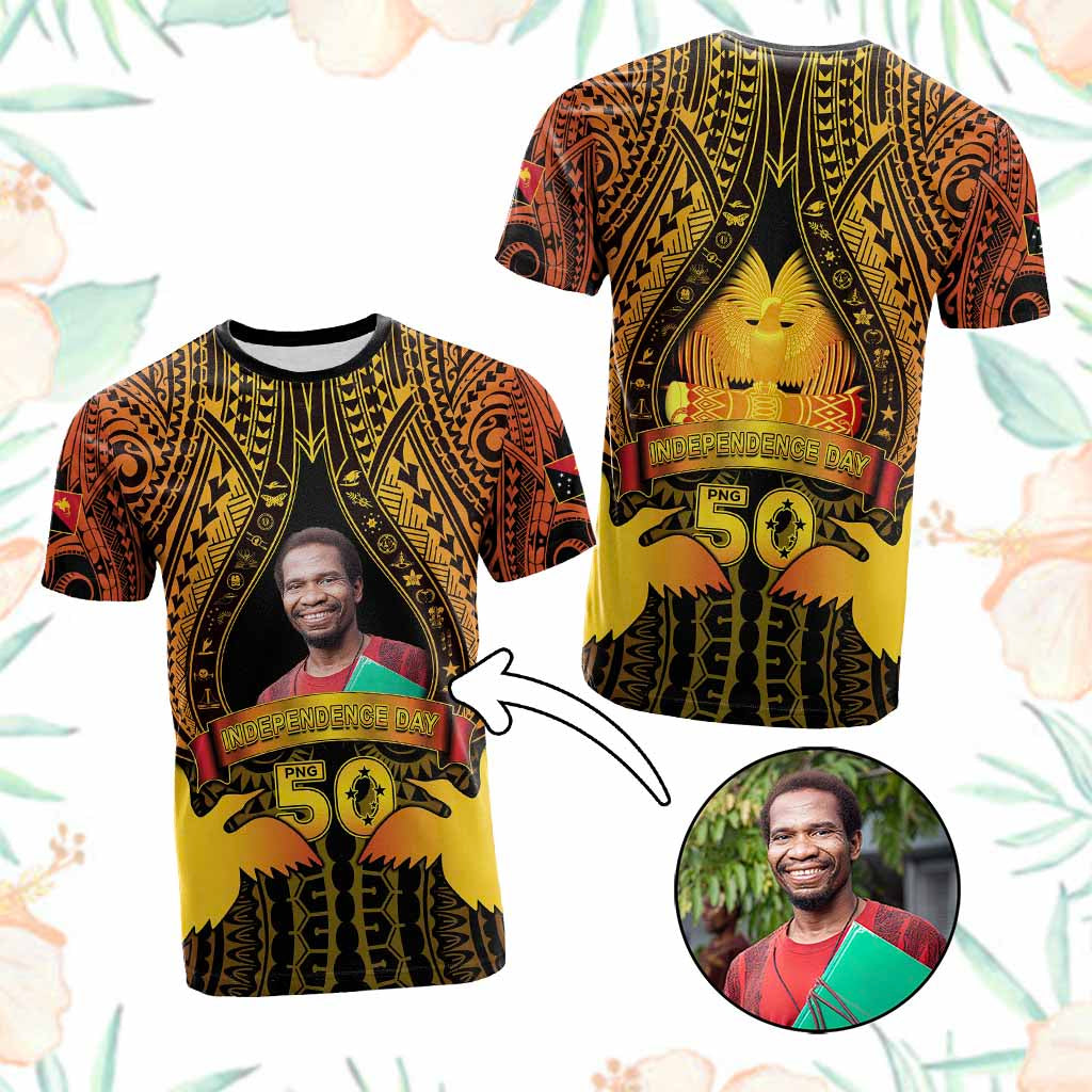 Custom Photo Papua New Guinea Independence Day T Shirt 50th Anniversary - Polynesian Pride