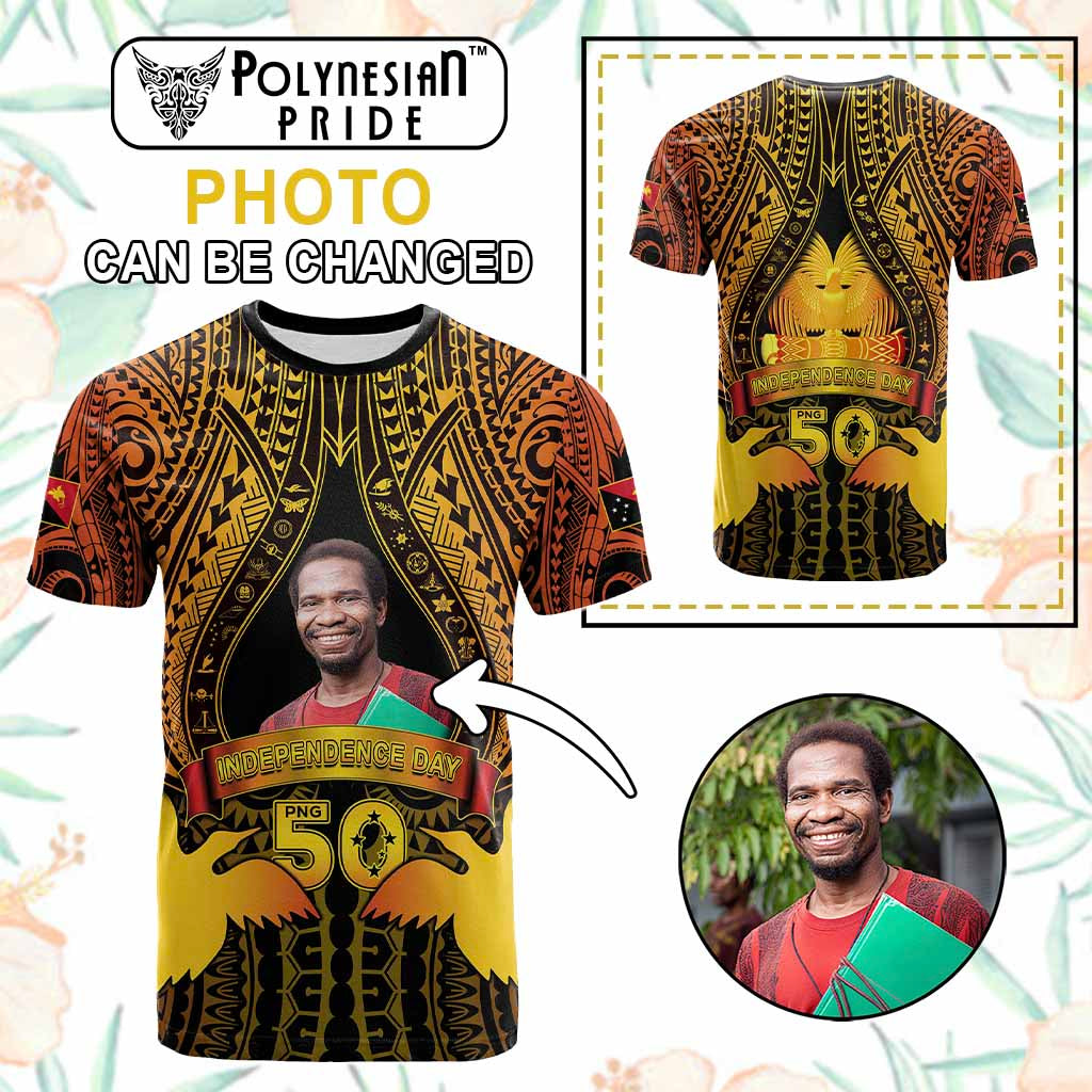 Custom Photo Papua New Guinea Independence Day T Shirt 50th Anniversary - Polynesian Pride