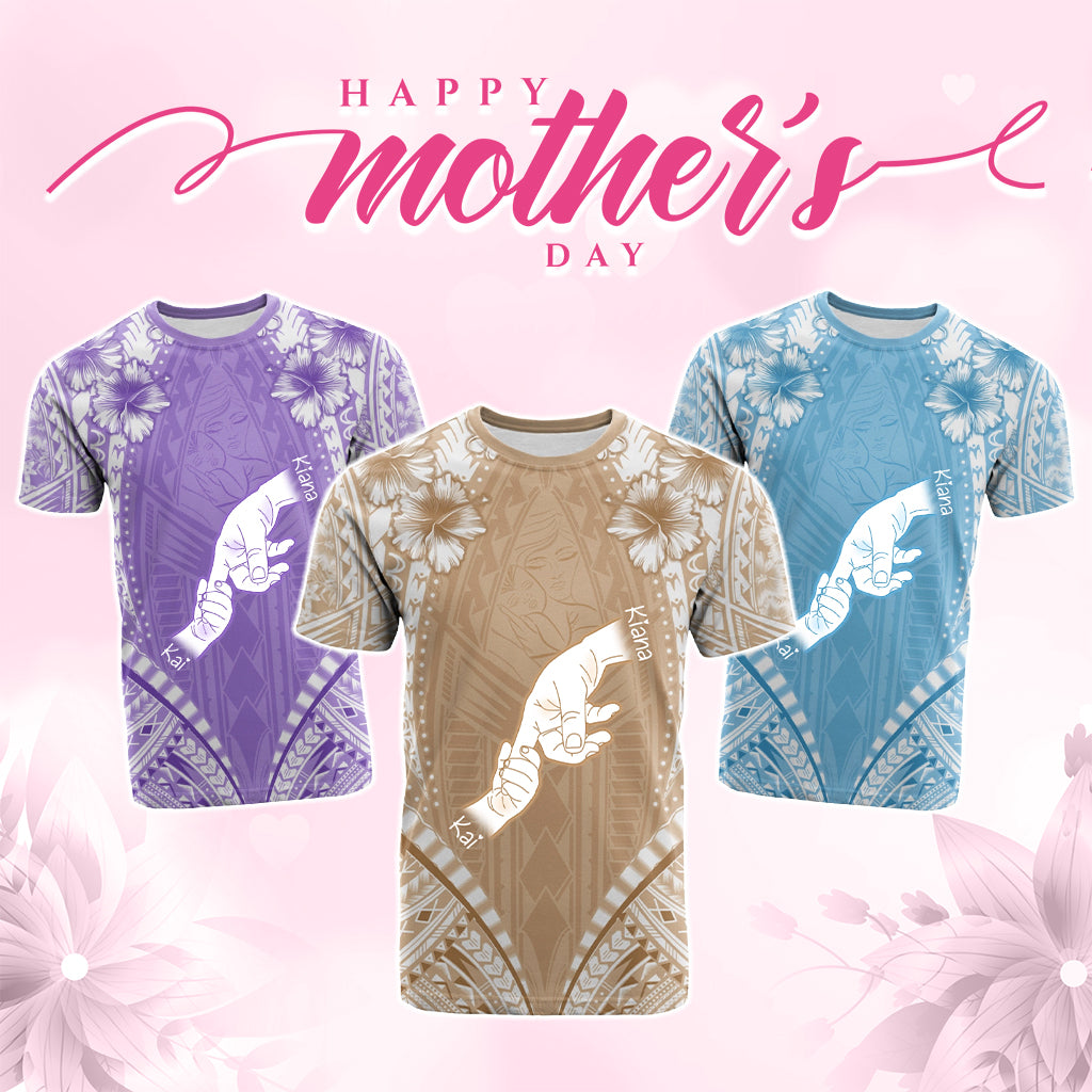 Custom Hand Holding Mother's Day T Shirt Polynesian Style