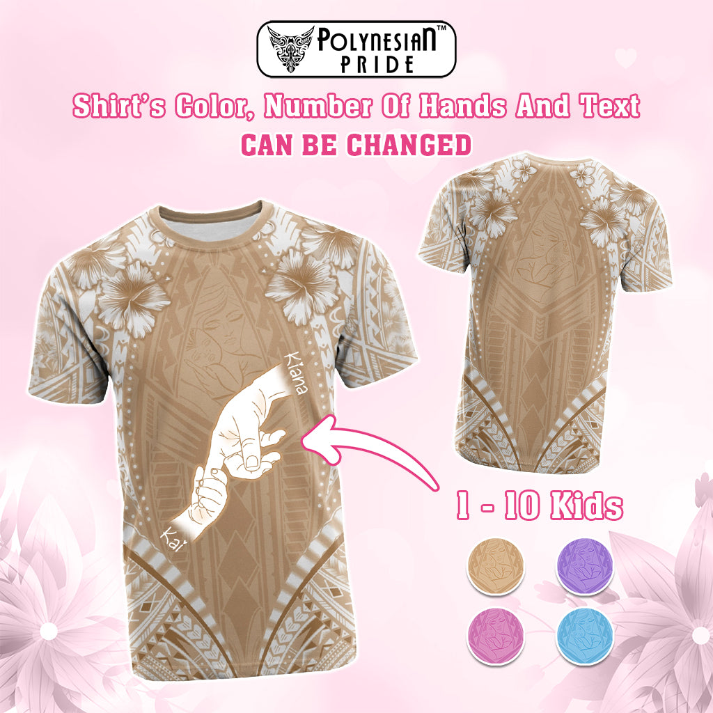 Custom Hand Holding Mother's Day T Shirt Polynesian Style