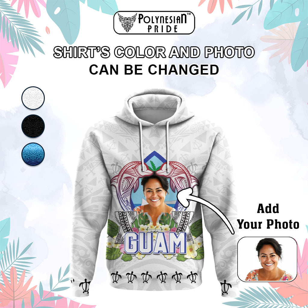 Custom Photo Guam Chamorro Hoodie Tribal Latte Stone With Dolphins