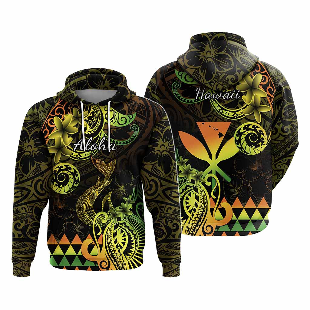 Custom Hawaii Symbols Hoodie Plumeria Kakau Polynesian Tribal