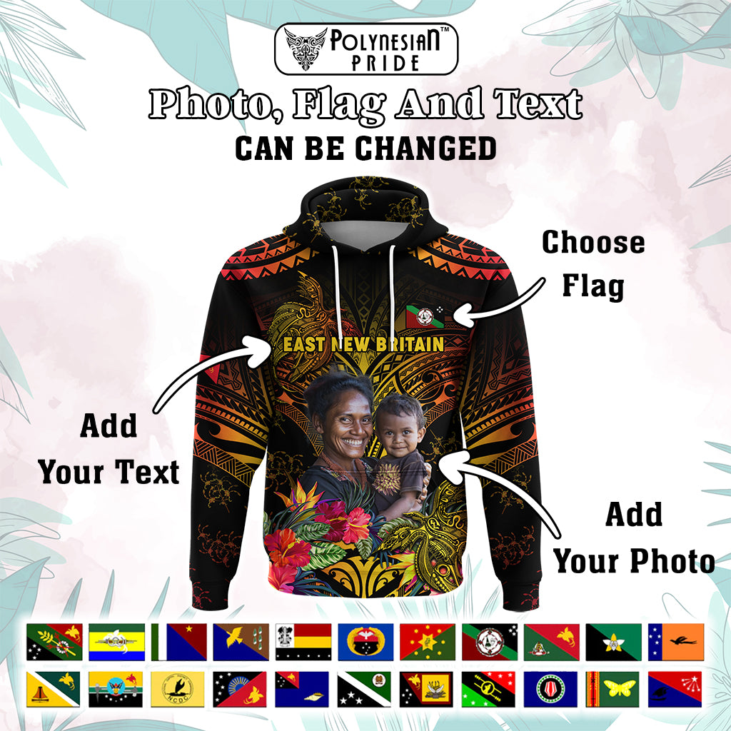 Custom Photo Papua New Guinea Provinces Hoodie Symbol Flag Sepik Blue Orchid Motifs CTM05
