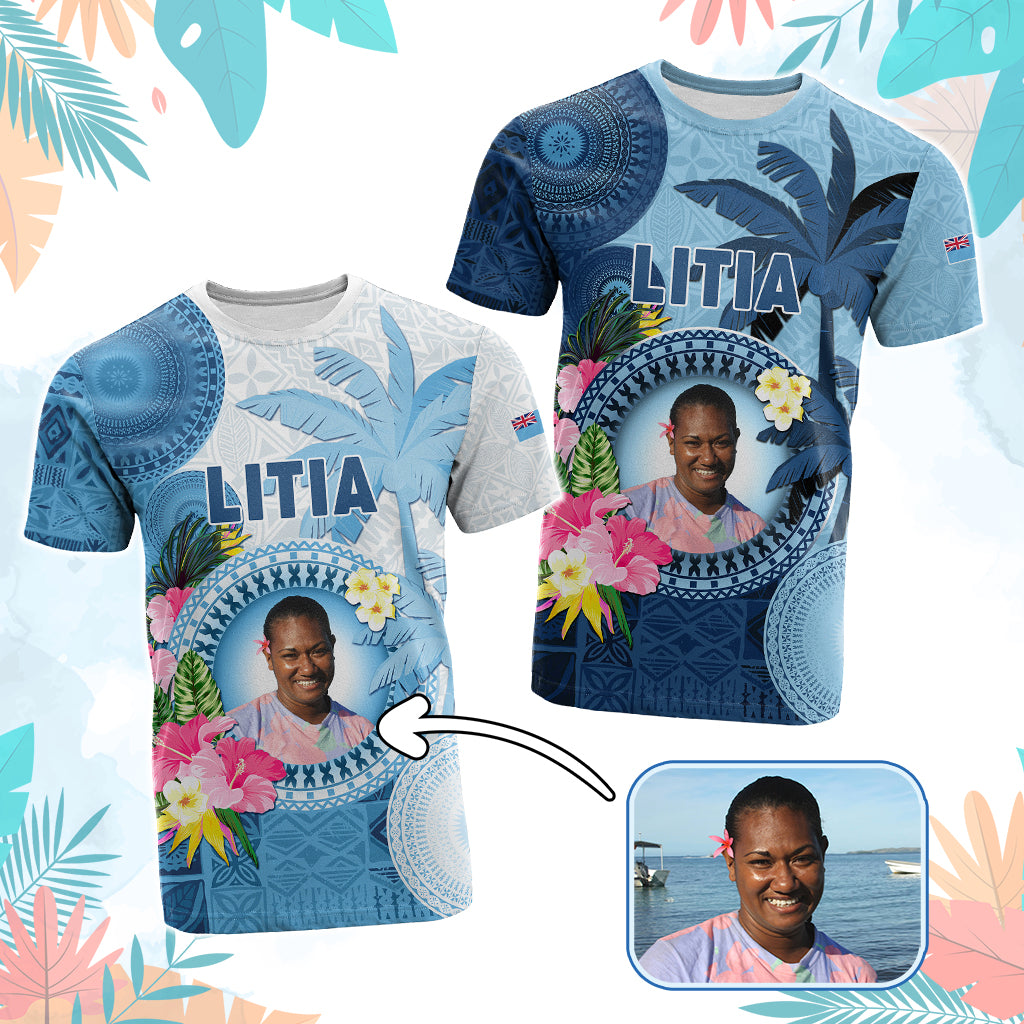 Custom Photo Fiji T Shirt Polynesian Palm Tree Fijian Tapa Pattern - Polynesian Pride