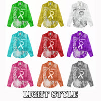 Custom Cancer Awareness Women Casual Shirt Never Give Up Polynesian Ribbon