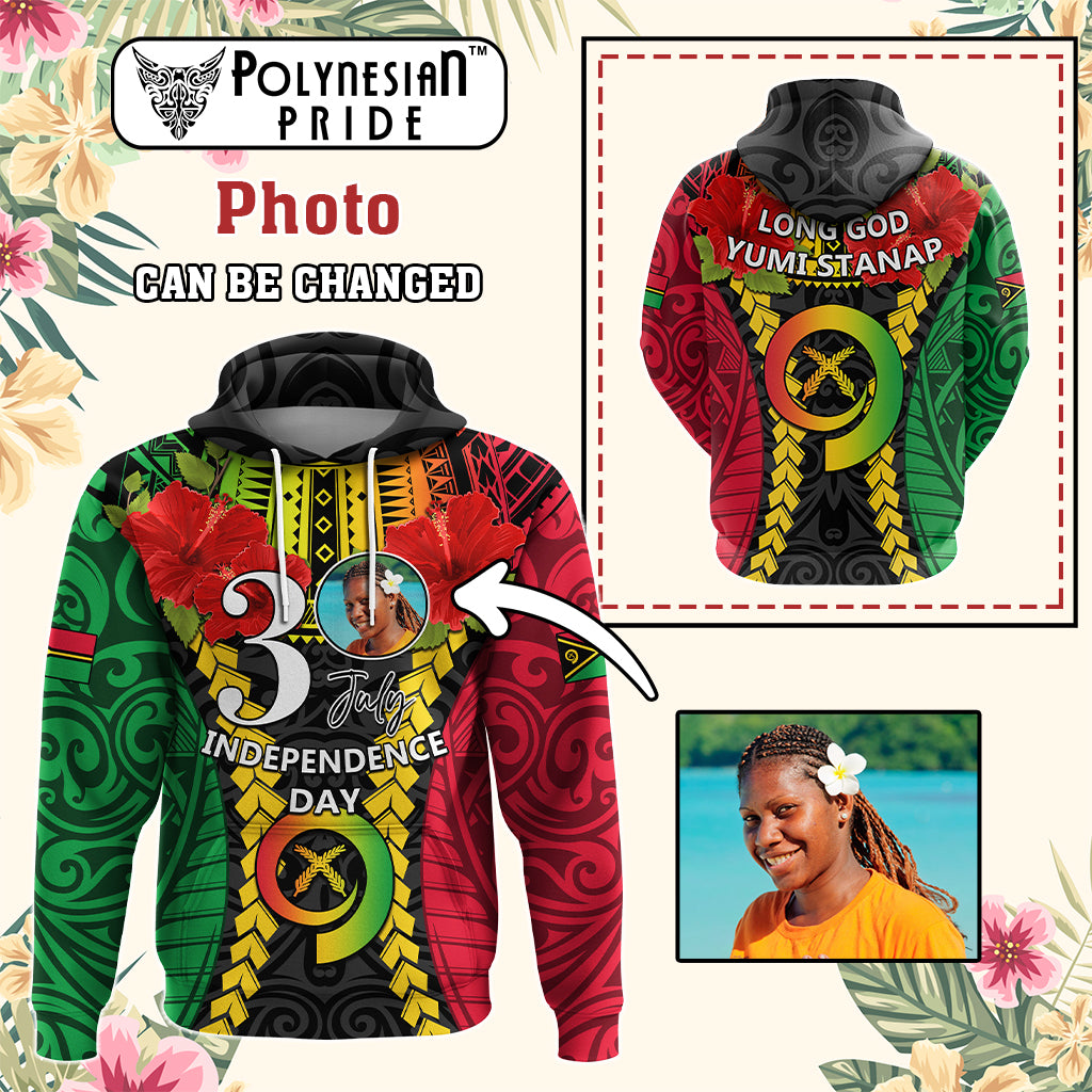 Custom Photo Vanuatu Independence Day Hoodie Pig Tusk Polynesian Pattern