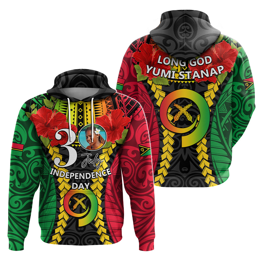 Custom Photo Vanuatu Independence Day Hoodie Pig Tusk Polynesian Pattern