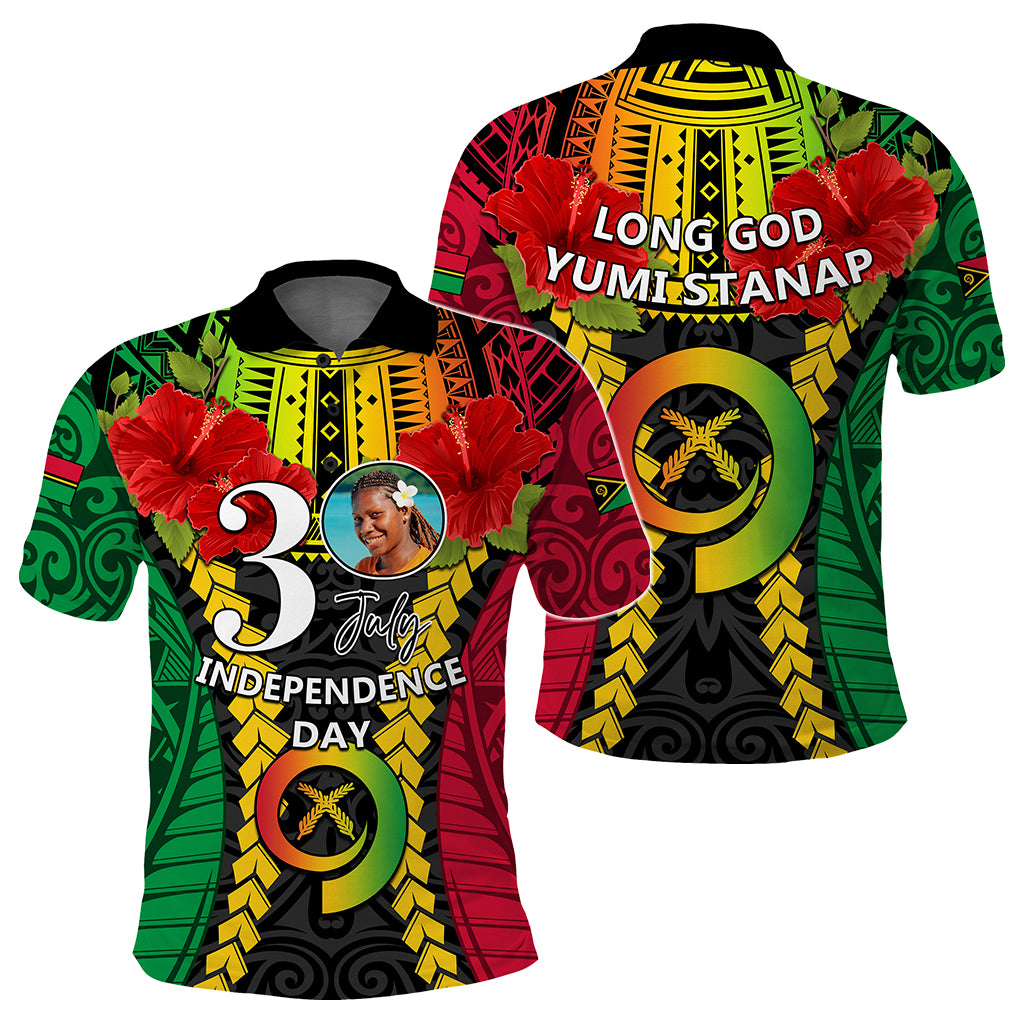 Custom Photo Vanuatu Independence Day Polo Shirt Pig Tusk Polynesian Pattern