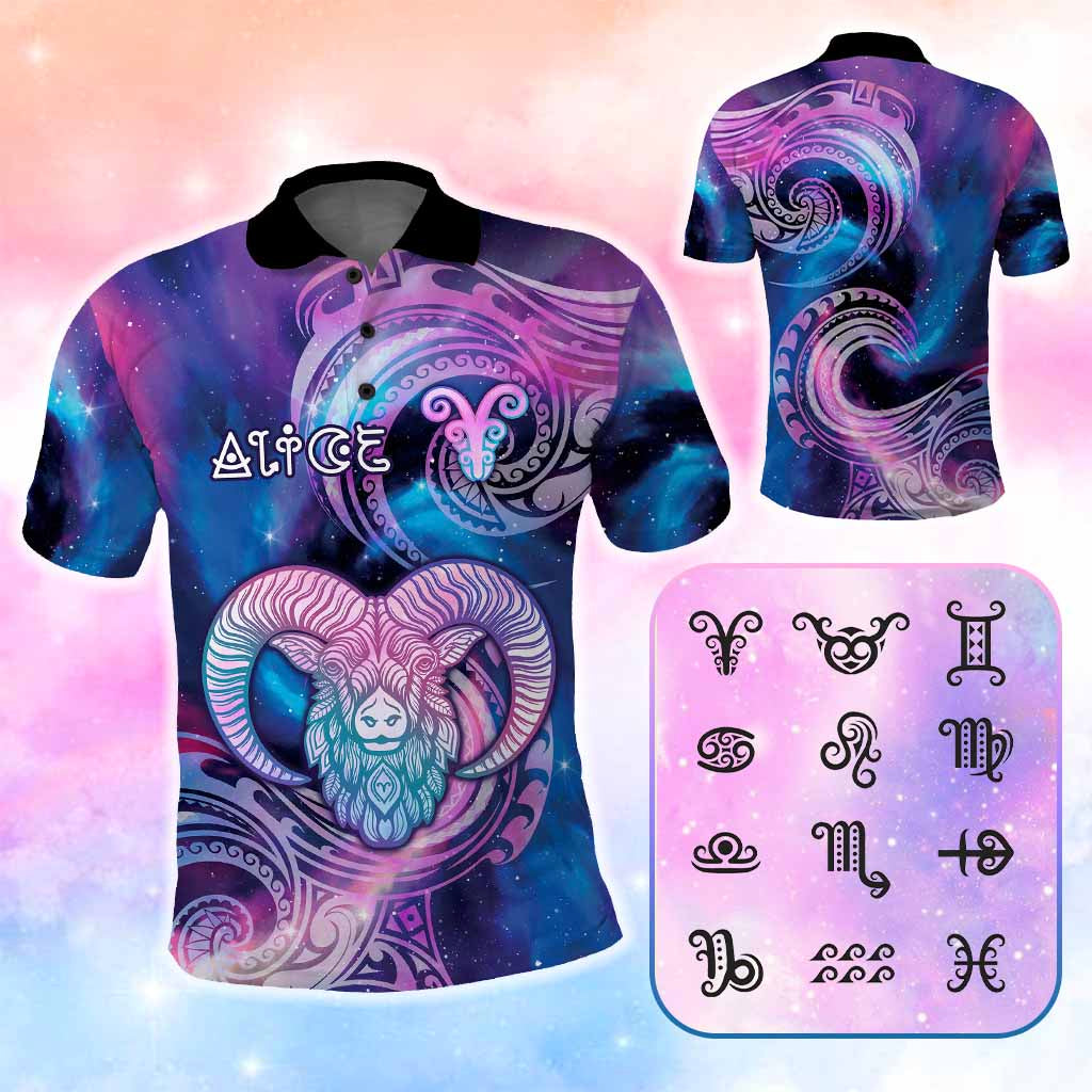 Custom Zodiac Signs Polo Shirt With Polynesian Pattern