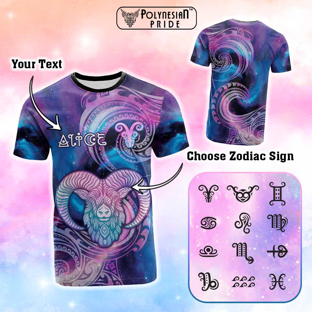 Custom Zodiac Signs T Shirt With Polynesian Pattern