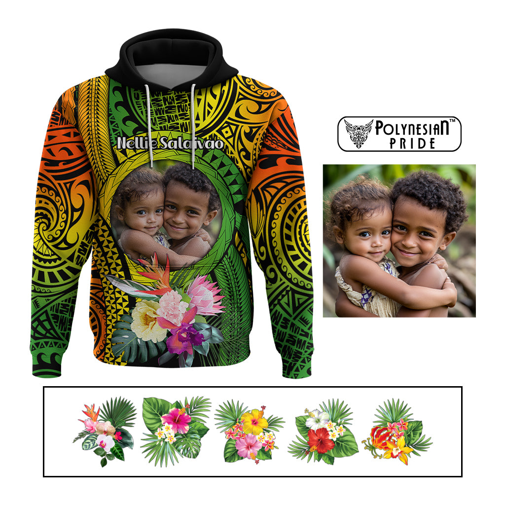 Custom Photo Polynesian Tribal Hoodie with Tropical Flower