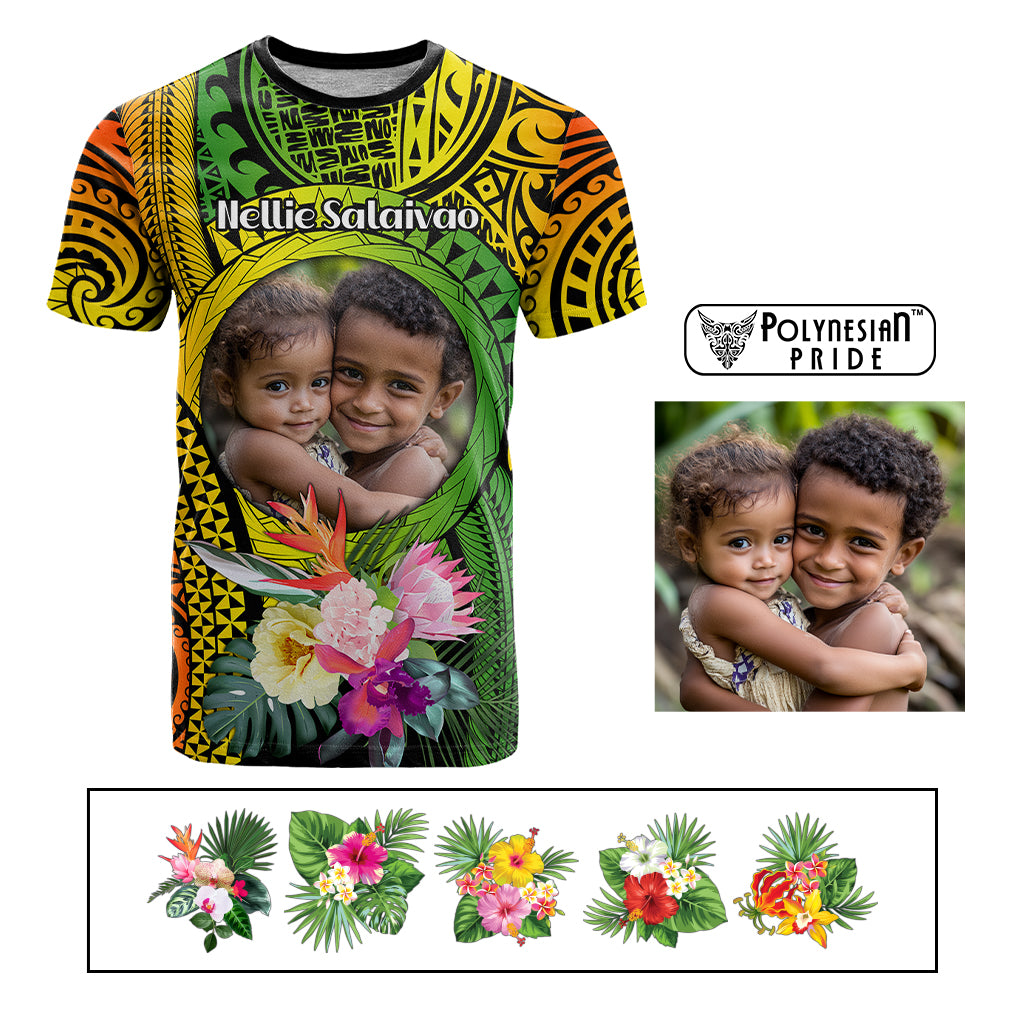 Custom Photo Polynesian Tribal T Shirt with Tropical Flower