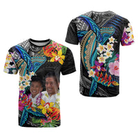 Custom Photo Polynesian Shark Tattoo T Shirt Beauty Pacific Flowers - Polynesian Pride