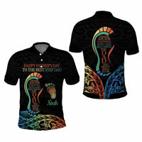 Custom Happy Father's Day - The Best Step Dad Polo Shirt Polynesian Tribal Tatoo