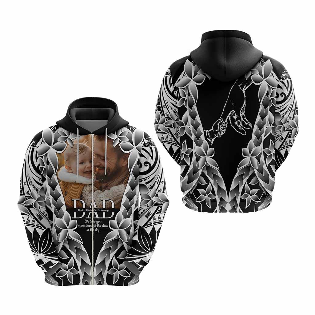 Custom Upload Photo Happy Father's Day - Best Dad Ever Hoodie Polynesian Plumeria Tribal Art