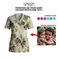 Custom Photo Hawaiian Palaka Scrub Top Mokihana Maile Ilima Leis