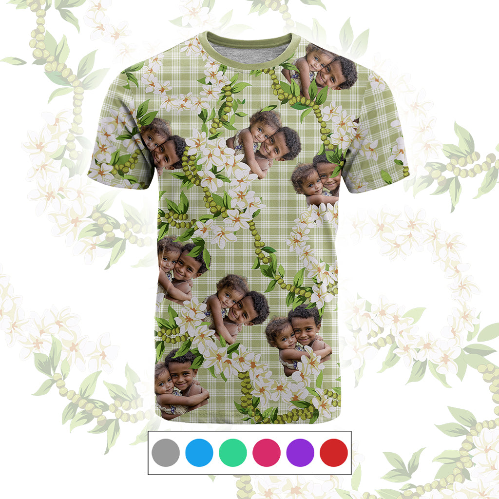 Custom Photo Hawaiian Palaka T shirt Mokihana Maile Ilima Leis