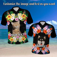 Custom Photo Polynesian Funny Dog Polo Shirt Tropical Flower