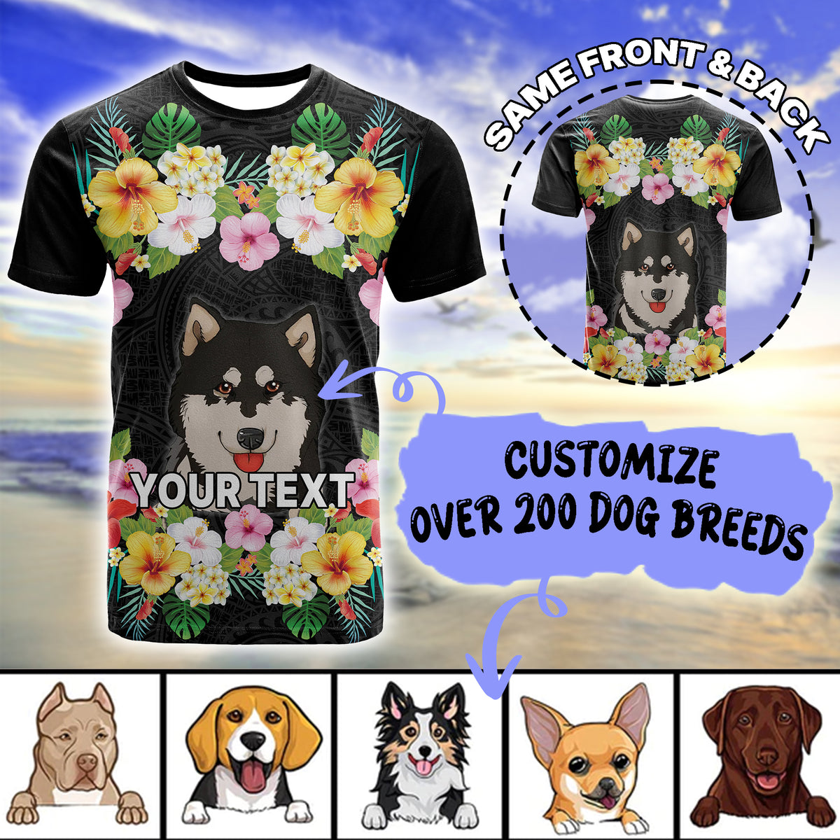 Custom Photo Polynesian Funny Dog T Shirt Tropical Flower