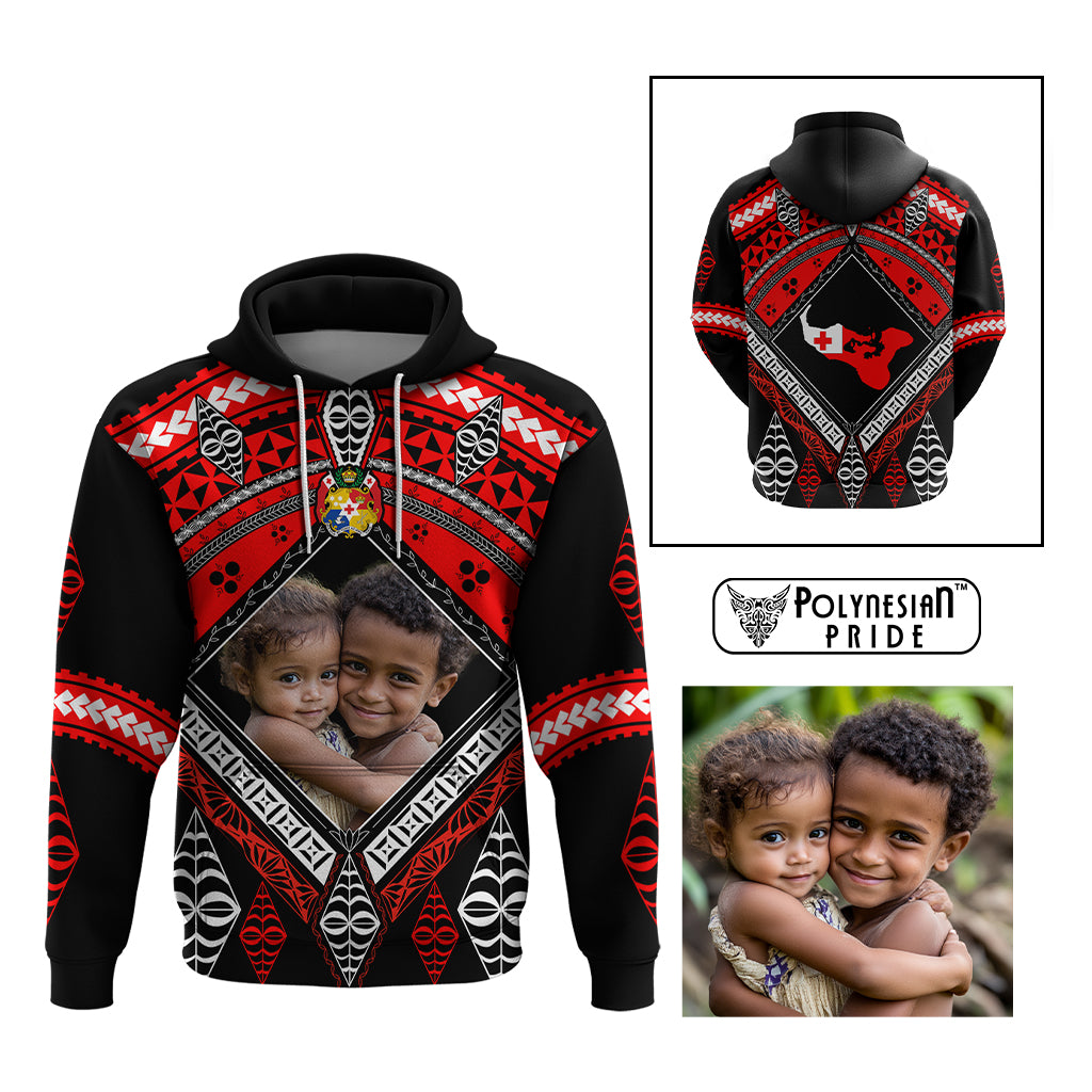 Custom Photo Tonga Hoodie Polynesian Pattern Mixed Ngatu Kupesi