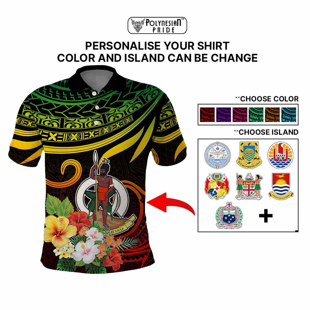 Personalized Photo Polynesian Polo Shirt Flower With Coat Of Arms