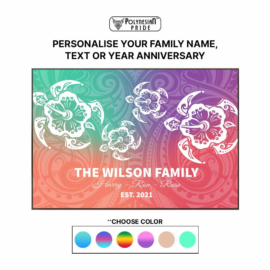 Custom Polynesian Turtle Family Retro Canvas Wall Art Together Forever Hibiscus Flower