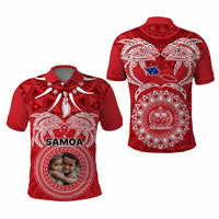 Custom Photo Samoa Polo Shirt Polynesian Fish Tattoo and Boar Tusk Art