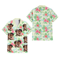 Custom Photo Aloha Tropical Hawaiian Shirt with Hibiscus Leaves Seamless Pattern