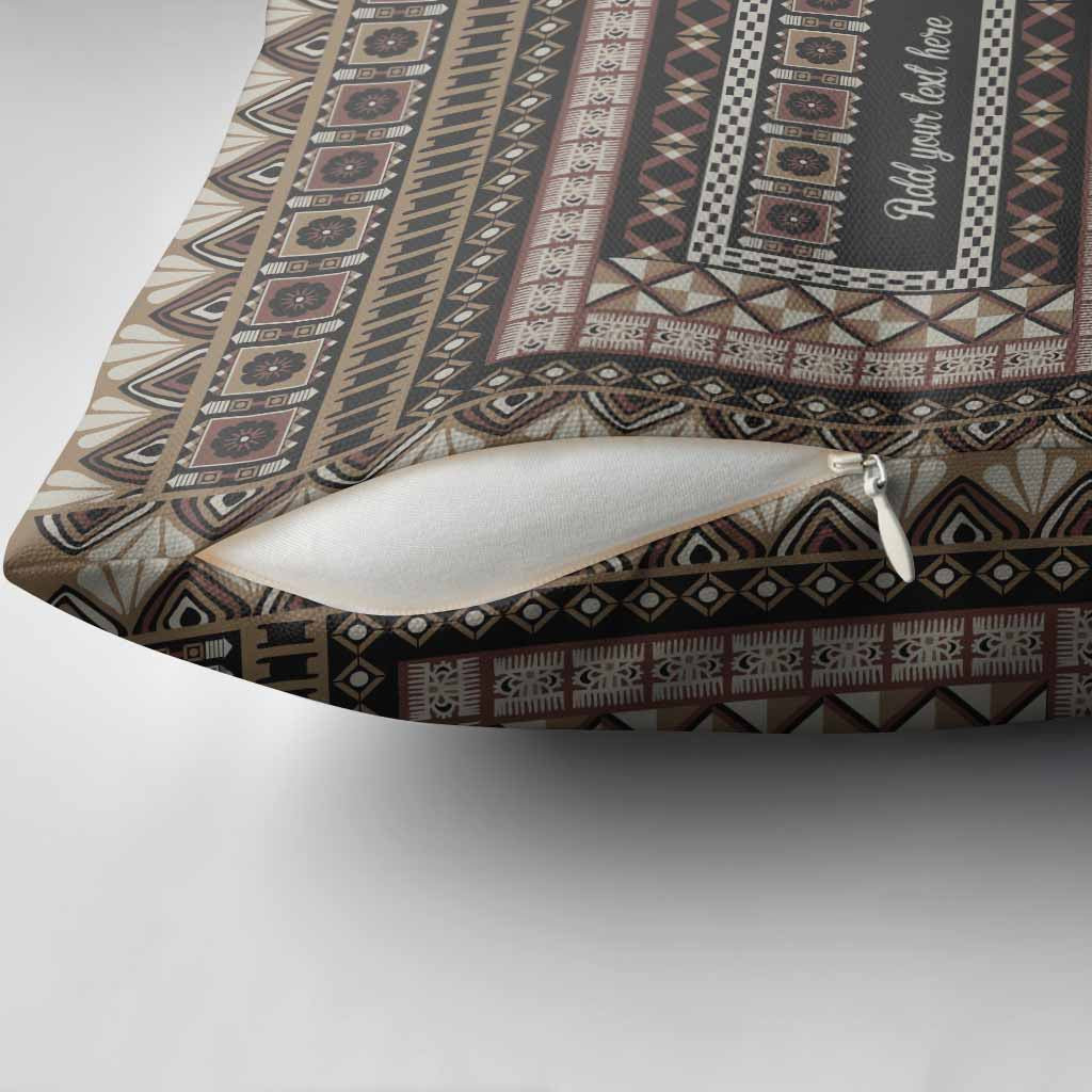 Custom Bula Fiji Family Name Pillow Cover Vintage Fijian Tribal Tapa Pattern