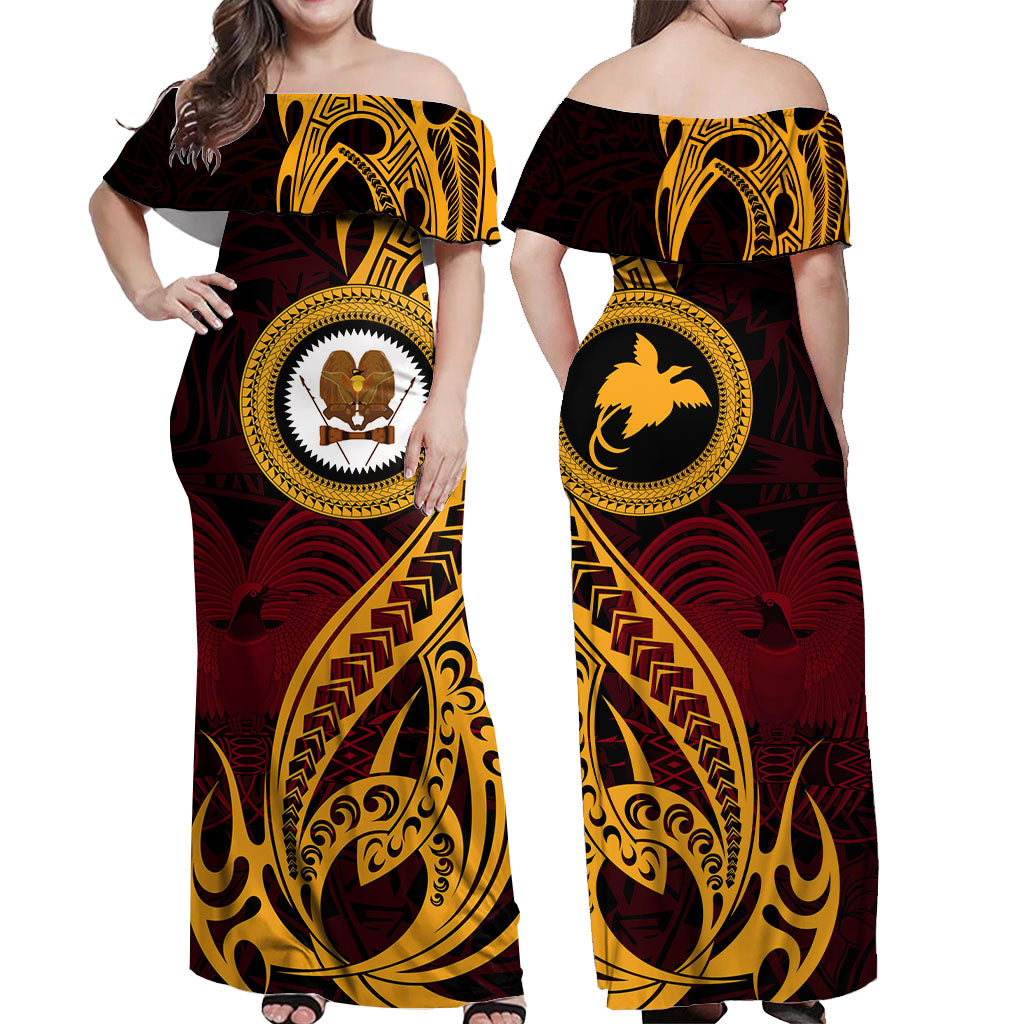 Custom Provinces of Papua New Guinea Off Shoulder Maxi Dress Bird of Paradise Polynesian Tribal - Polynesian Pride