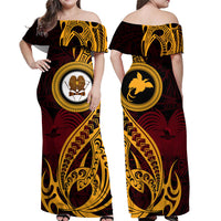 Custom Provinces of Papua New Guinea Off Shoulder Maxi Dress Bird of Paradise Polynesian Tribal - Polynesian Pride