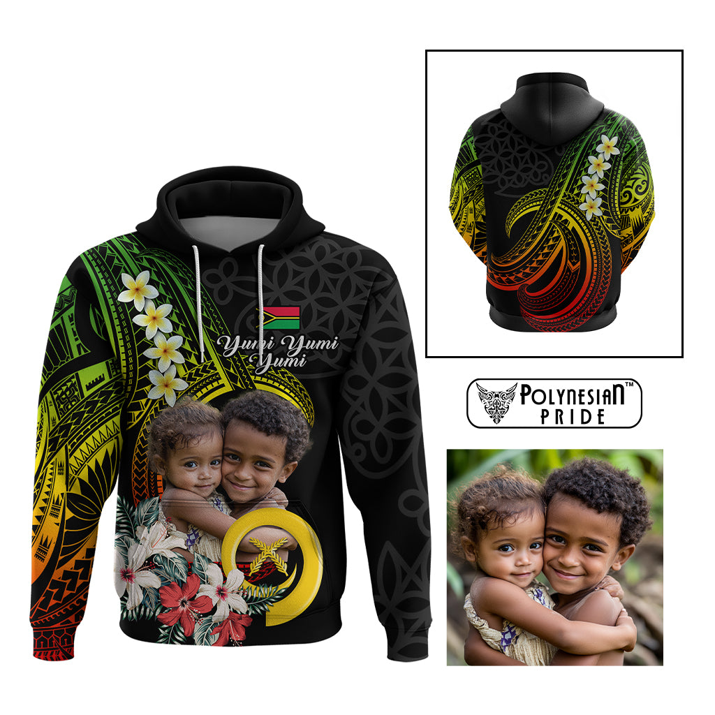 Custom Photo Vanuatu Provinces Hoodie Vanuatuan Pig Tusk and Pacific Beauty Flower