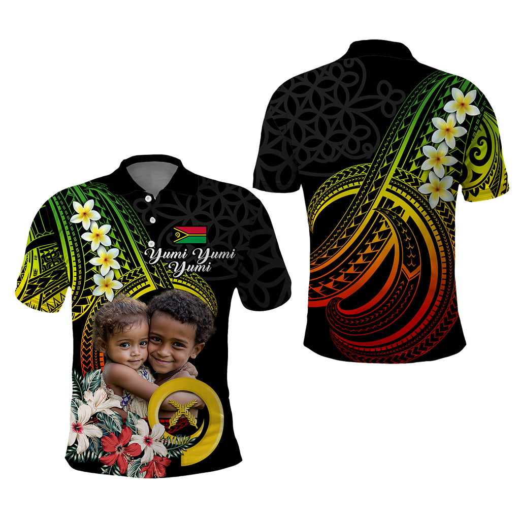 Custom Photo Vanuatu Provinces Polo Shirt Vanuatuan Pig Tusk and Pacific Beauty Flower
