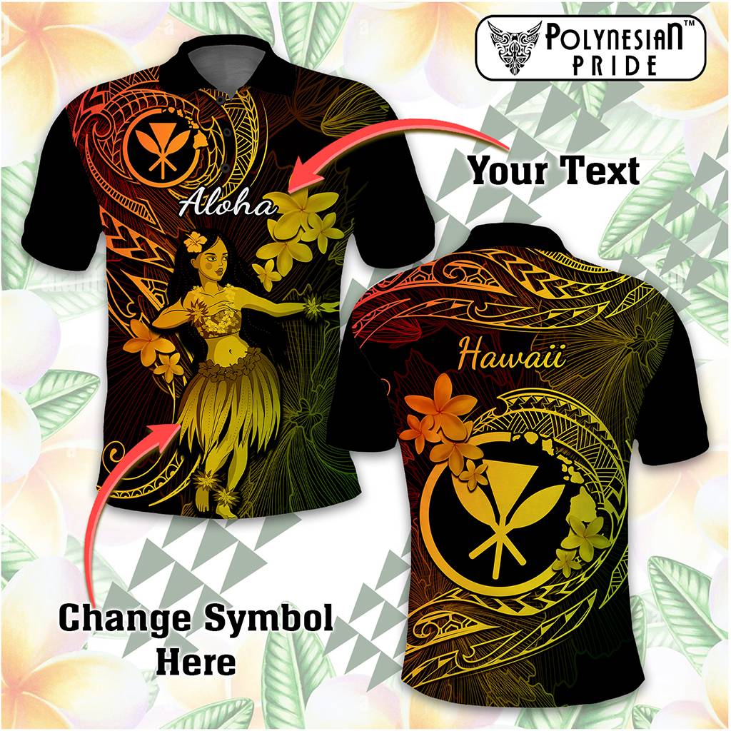 Custom Hawaii Symbols Polo Shirt Tropical Flowers With Kanaka Maoli