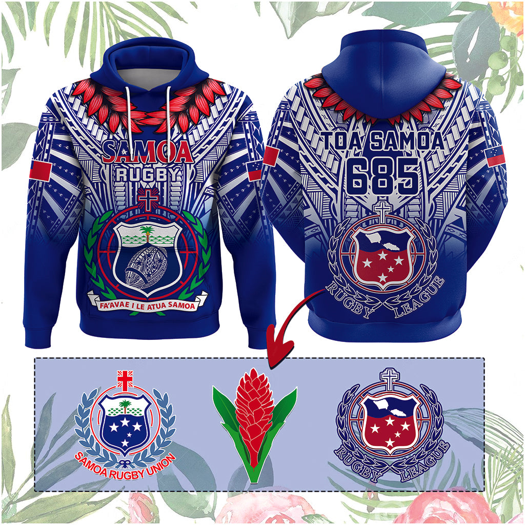 Custom Samoa Rugby Hoodie Custom Text And Number With Toa Samoa, Manu Samoa And Manu Samoa 7s Logo - Polynesian Pride
