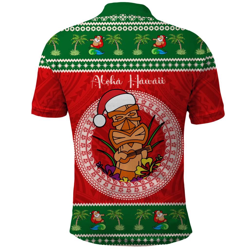 Custom Photo Aloha Hawaii Christmas Polo Shirt Tiki Santa Mele Kalikimaka