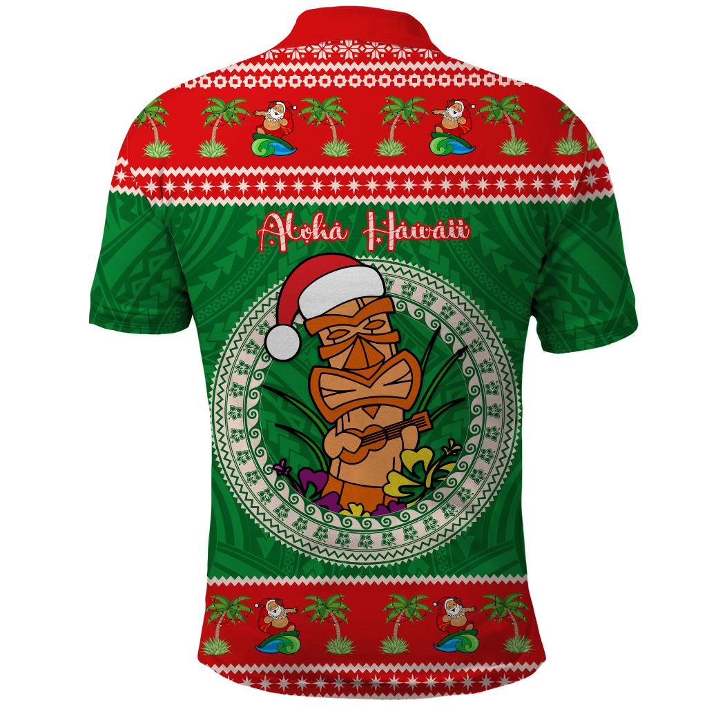 Custom Photo Aloha Hawaii Christmas Polo Shirt Tiki Santa Mele Kalikimaka