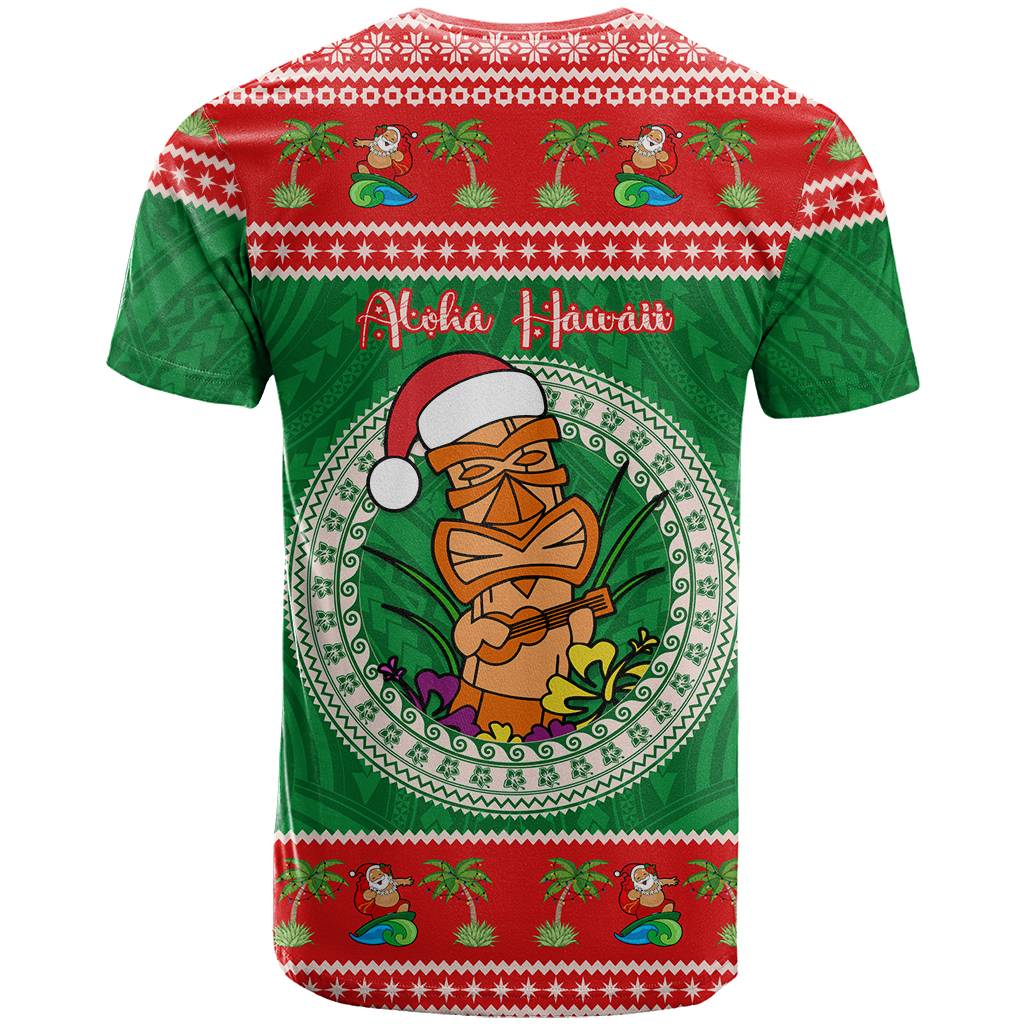 Custom Photo Aloha Hawaii Christmas T Shirt Tiki Santa Mele Kalikimaka