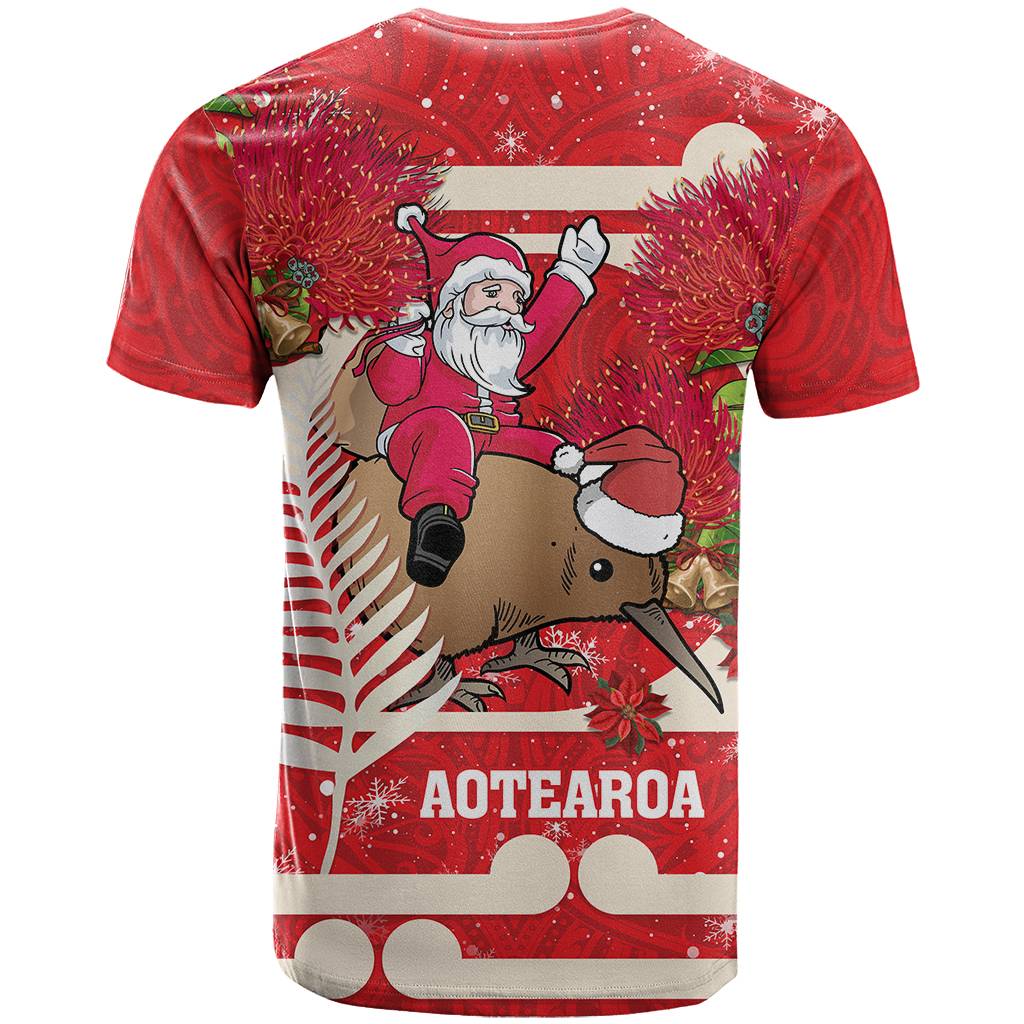 Custom Photo Kia Ora New Zealand T Shirt Pohutukawa Kiwi Santa Meri Kirihimete
