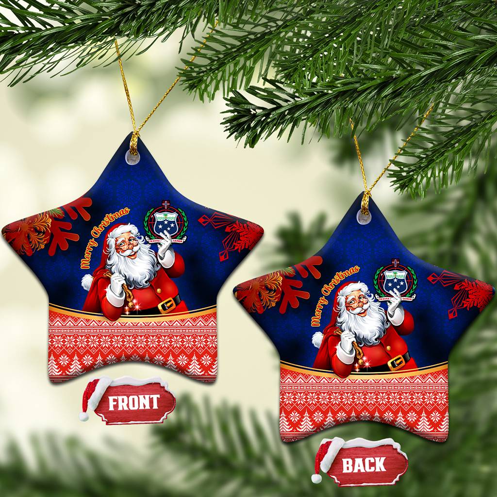 Custom Polynesian Ceramic Ornament Happy Santa Claus With Coat Of Arms