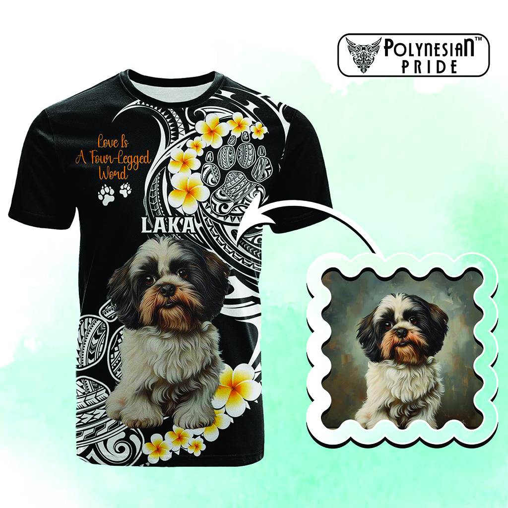 Custom Photo Happy International Dog Day T Shirt Tropical Flowers With Polynesian Pattern