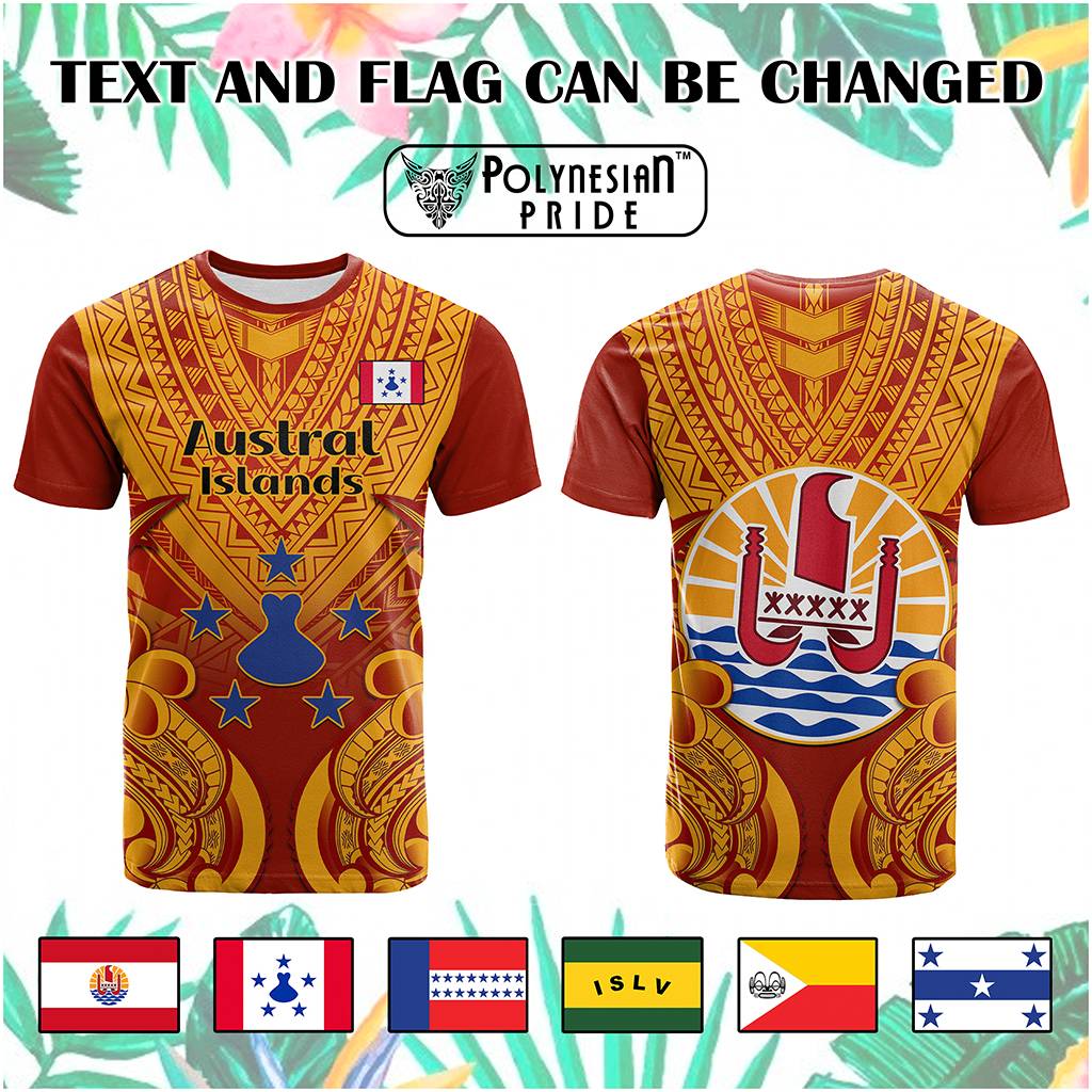 Custom French Polynesia T Shirt Five Groups Of Islands Flag Plumeria Polynesian Tribal