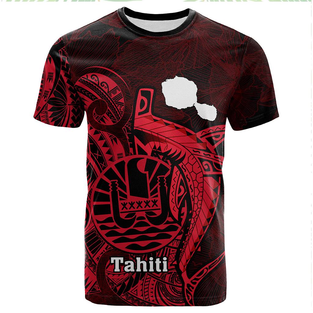 Custom French Polynesia T Shirt Map Of Islands Flag Hibiscus With Polynesian Shark Tattoo